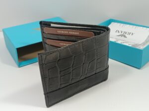 Black Croc-Embossed Leather Wallet